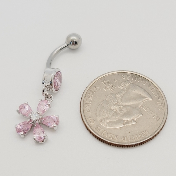 New Sterling Silver CZ Belly Button Navel Ring - Picture 1 of 4